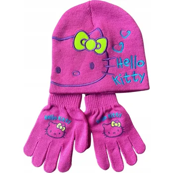 Čepice SOUPRAVA ČEPICE + RUKAVICE HELLO KITTY RŮŽOVÁ DÍVČÍ vel. 52 (3-5 let)