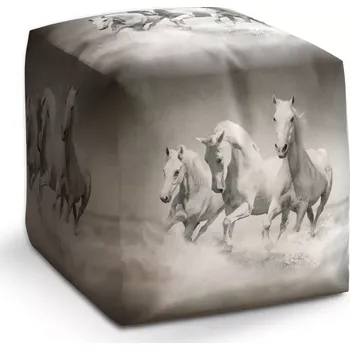 Taburet Sablio Taburet Cube Bílí koně: 40x40x40 cm