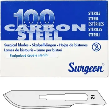 Skalpelové čepelky karbonové sterilní č. 21, 100 ks