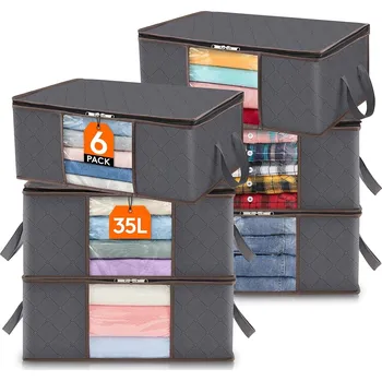 Úložný box 6x 35L SKLÁDACÍ ÚLOŽNÉ TAŠKY NA OBLEČENÍ S UCHEM DO SKŘÍNĚ POD POSTEL