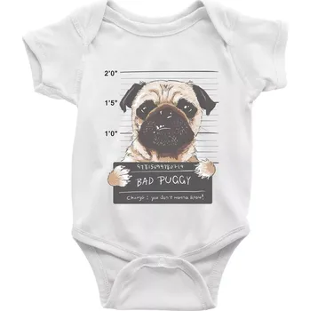 Kojenecký body Mops - Bad Puggy - Body kojenecké s krátkým rukávem - Krátký r. 6-12 mes ( Bílá )