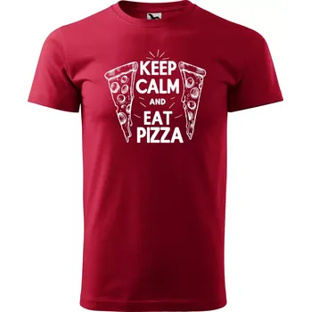 Pánské tričko Sablio Tričko s potiskem Keep calm & eat pizza - červené 4XL