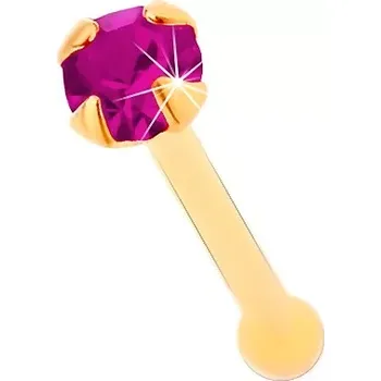 Piercing Rovný piercing do nosu ve žlutém 14K zlatě - zirkonek fuchsiové barvy, 1,5 mm