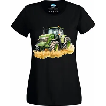 Dámské tričko Dámské tričko Zelený Traktor na Poli (Velikost: L, Barva: Černá)