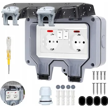 Elektrická zásuvka Dvojitá vodotěsná zásuvka šedá IP66 s uzemněním