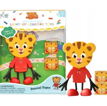 Hračka pro nejmenší GLO PALS Figurka do koupele TYGRÍK DANIEL + kostky svítící ve vodě