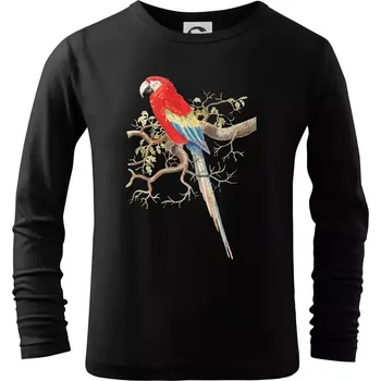 Chlapecké tričko Papoušek na listnatém stromě - Triko dětské Long Sleeve - 122 cm/6 let ( Černá )