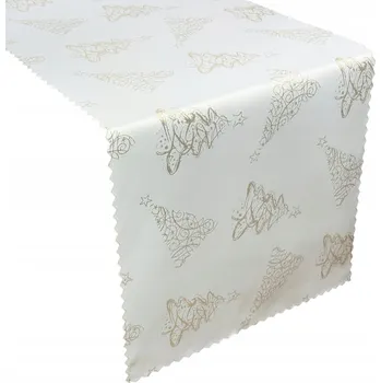Vánoční dekorace Obrus Běžec Oboustranný Odolný Skvrnám Vánoční Bílý Zlatý Stromeček 40x80 cm