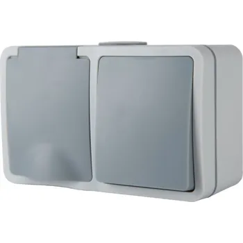 Elektrická zásuvka JEDNOPÓLOVÝ VYPÍNAČ + ZÁSUVKA S VÍČKEM NA OMÍTKU, PRŮMYSLOVÉ PROVEDENÍ IP54 JLM