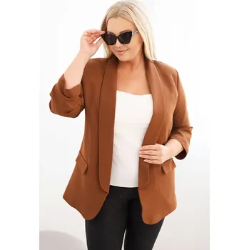 Dámská bunda Kesi Dámská sako Plus Size bez zapínání Barva: Hnědá, Velikost: XL/XXL