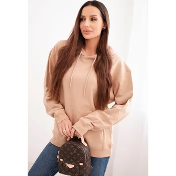 Dámská mikina Kesi Dámská mikina s kapucí a klokaní kapsou z bavlny béžová Barva: Béžová, Velikost: S