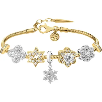 Náramek Pozlacený stříbrný náramek Beads – sada – květ, hvězda, sněhová vločka - AP93-0468