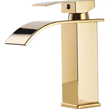 Vodopádová umyvadlová baterie z nerezové oceli 24 x 16,5 cm Nízký kohoutek na teplou a studenou vodu Moderní vodovodní baterie pro koupelnu a toaletu zlatá