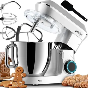 Kuchyňský robot ChefPro 2000 W – kuchyňský robot 6,5 l s LED podsvícením a sadou nástavců, stříbrný