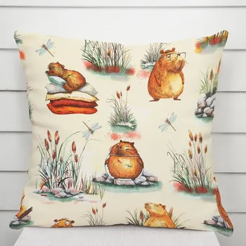 Povlak na polštářek Dětský bavlněný povlak na polštář Sandra SA-710 Kapybary na krémovém 50 x 60 cm