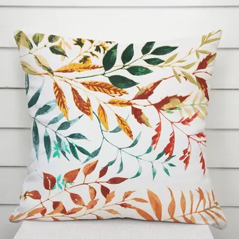 Povlak na dekorativní polštářek Bavlněný povlak na polštář Sandra SA-712 Podzimní větvičky s listy na bílém 40 x 60 cm