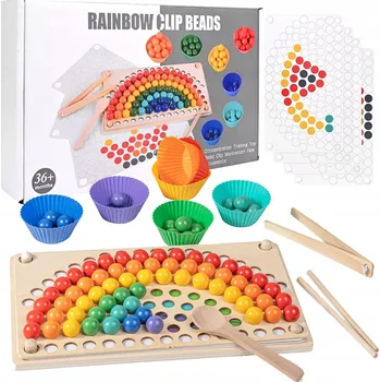 Dřevěná hračka Dřevěná Vzdělávací Montessori Hračka - Stavebnice, Kuličky a Korálky