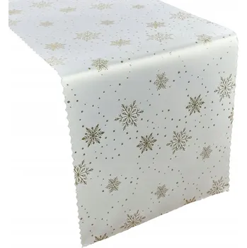 ubrus Vánoční běhoun na stůl, odolný proti skvrnám, sněhové vločky a tečky, bílo-zlatý, 40x160 cm