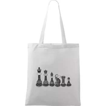 Šachové figurky v řadě - kreslené - Taška bavlněná - 42 x 38 cm ( Bílá )