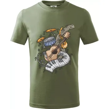Hudební nástroje v notách - Tričko dětské bavlněné - 104-110cm / 3-4 roky ( Khaki )
