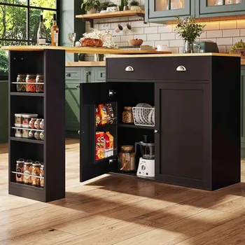 Jídelní stůl Otočný jídelní stůl Kredens 2 zásuvky, 2 dvířka, boční police, černý