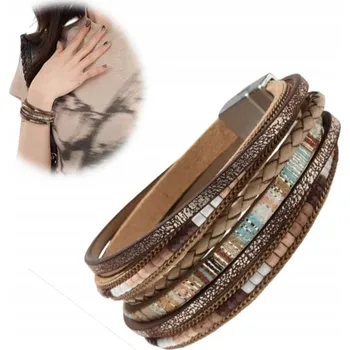 Náramek ETNICKÝ KOŽENÝ NÁRAMEK DÁMSKÝ ŘEMÍNKOVÝ