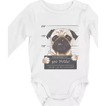 Kojenecké oblečení Mops - Bad Puggy - Body kojenecké s dlouhým rukávem - Dlouhý r. do 3 měs ( Bílá )