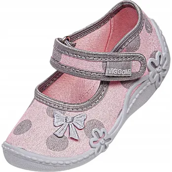 Dívčí bačkory Viggami dětské papuče na suchý zip Rzepy růžové, velikost 22