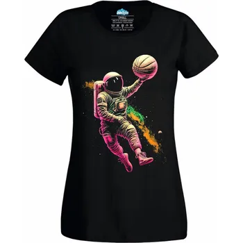 Dámské tričko Astronaut a Kosmický Basketbalový Míč (Velikost: 4XL, Barva: Černá)