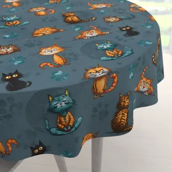 ubrus Dětský bavlněný kulatý ubrus Sandra SA-705 Kočičí parta na tmavě šedomodrém Ø 40 cm