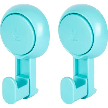 Věšák LIVARNO home Koupelnový háček na přísavku, TYRKYSOVÝ - 2 ks, bez vrtání