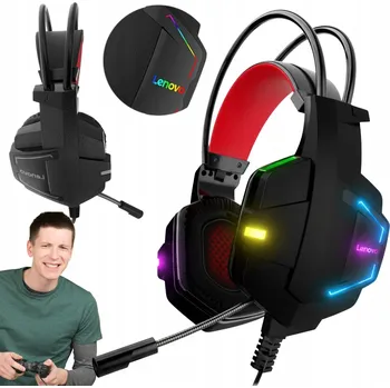 Sluchátka Sluchátka HERNÍ drátová LENOVO s mikrofonem RGB pro hráče, náhlavní