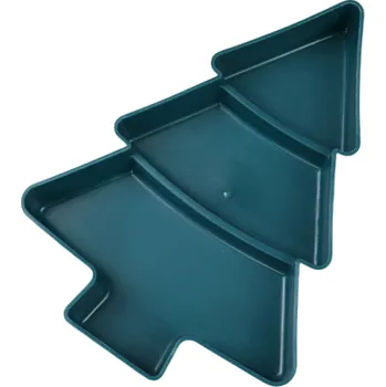 Vánoční dekorace Miska ve tvaru vánočního stromu 25,3 x 18,4 cm Třídílná servírovací miska na ovoce a ořechy Plastová vánoční dekorace na stůl zelená