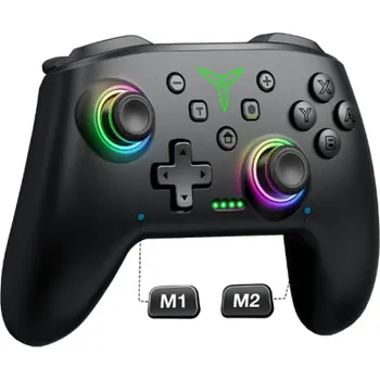 Gamepad Bezdrátový herní ovladač DinoFire Q218 pro Nintendo Switch, iOS, Android Bluetooth gamepad s RGB podsvícením a Turbo funkcí