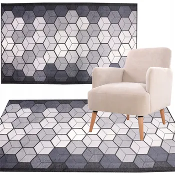 Koberec KOBEREC DO POKOJE DEKORAČNÍ MODERNÍ VZOR ČERNO BÍLO ŠEDÝ 80X200 CM