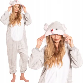 Dámské pyžamo Dámské pyžamo kombinéza Kigurumi Onesie kostým Myška Šedá 145-155 S