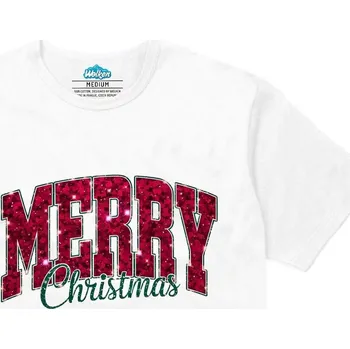 Pánské tričko Pánské tričko Třpytivé Vánoce Merry Christmas (Velikost: L, Barva: Bílá)