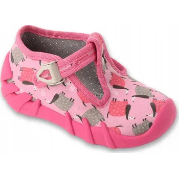 Dívčí bačkory Befado dětské papuče na suchý zip růžové, velikost 23