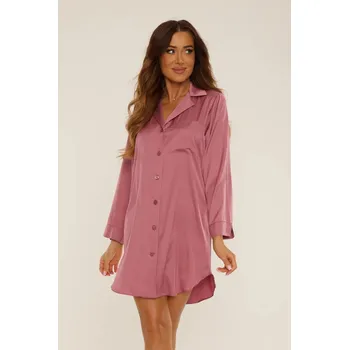 Dámské noční prádlo Dámská noční košile Cordelia saténová - dlouhý rukáv - De Lafense, Červená XL i170_32926807600402400