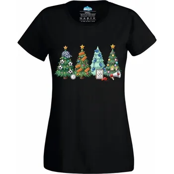 Dámské tričko Dámské tričko Vánoční Fotbalové Stromečky (Velikost: S, Barva: Černá)