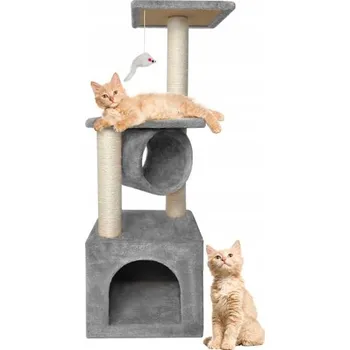 PurrPalace 90 cm – kočičí věž se škrabadlem a pelíškem, šedá