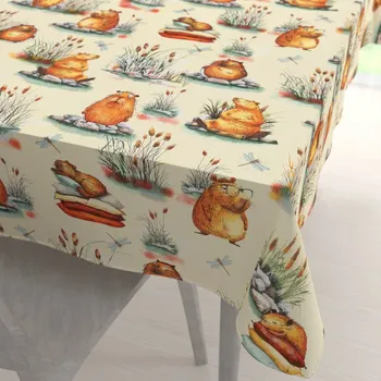 ubrus Dětský bavlněný obdélníkový ubrus Sandra SA-710 Kapybary na krémovém 80x120 cm