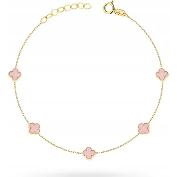 Náramek Zlatý dámský náramek Au 585 Růžové čtyřlístky pro štěstí 14k