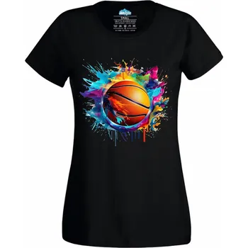 Dámské tričko Basketbalový Míč v Explozi Barev (Velikost: 4XL, Barva: Černá)