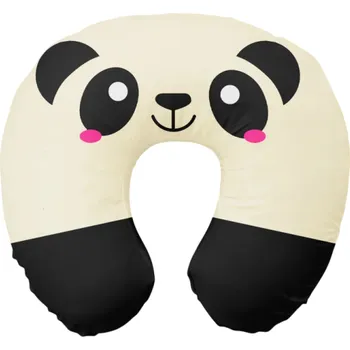 Roztomilý kreslený nafukovací cestovní polštář na krk ve tvaru U Motiv pandy Polyester Bavlna Pohodlný polštář pro děti i dospělé