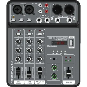 Klasická kytara Profesionální 4kanálový mixážní pult 20,5 × 17 × 4 cm USB Bluetooth MP3 Audio mixer se zesilovačem efektů a 48V phantom napájením