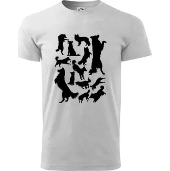 Pánské tričko Border kolie siluety - Triko extra velké (5-8XL) - 8XL ( Světlešedý Melír )