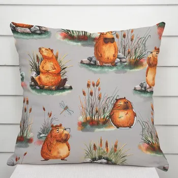 Povlak na dekorativní polštářek Dětský bavlněný povlak na polštář Sandra SA-711 Kapybary na šedém 35 x 45 cm