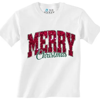 Dívčí tričko Dětské tričko Třpytivé Vánoce Merry Christmas (Barva: Bílá)