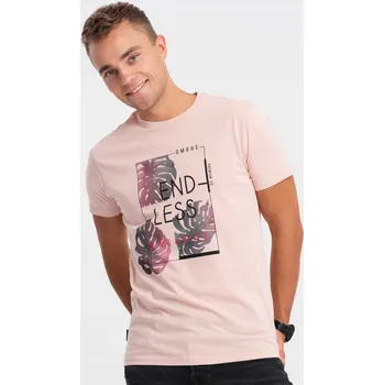 Pánské tričko Klasické pánské pánské tričko s potiskem - světle růžové V2 OM-TSPT-0131 vel. M